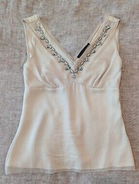 ANTONIO MELANI Beaded Silk V-Neck Sleeveless Blouse